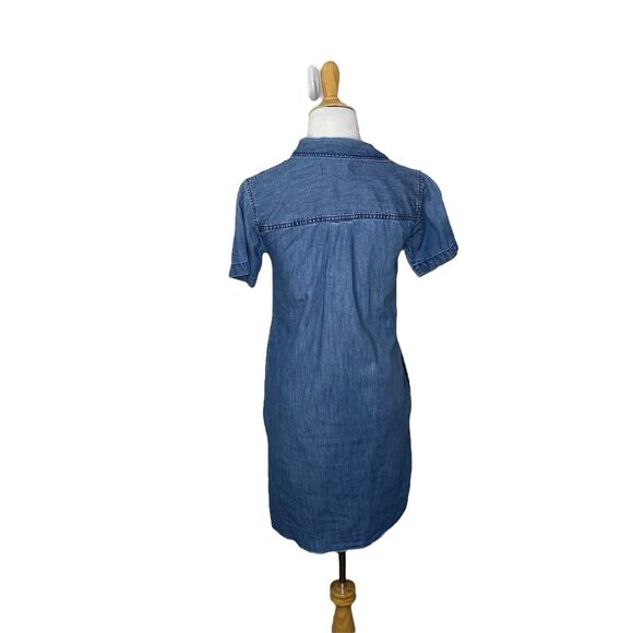 Madewell Button Front Shirt Dress Frayed Hem Denim Chambray pockets Size XXS - Picture 3 of 7